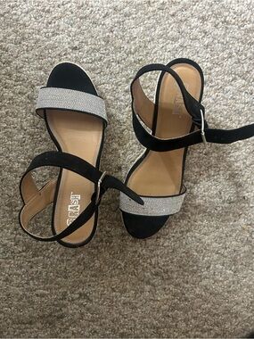 Brash Black Slingback Sandals with Rhinestone Strap